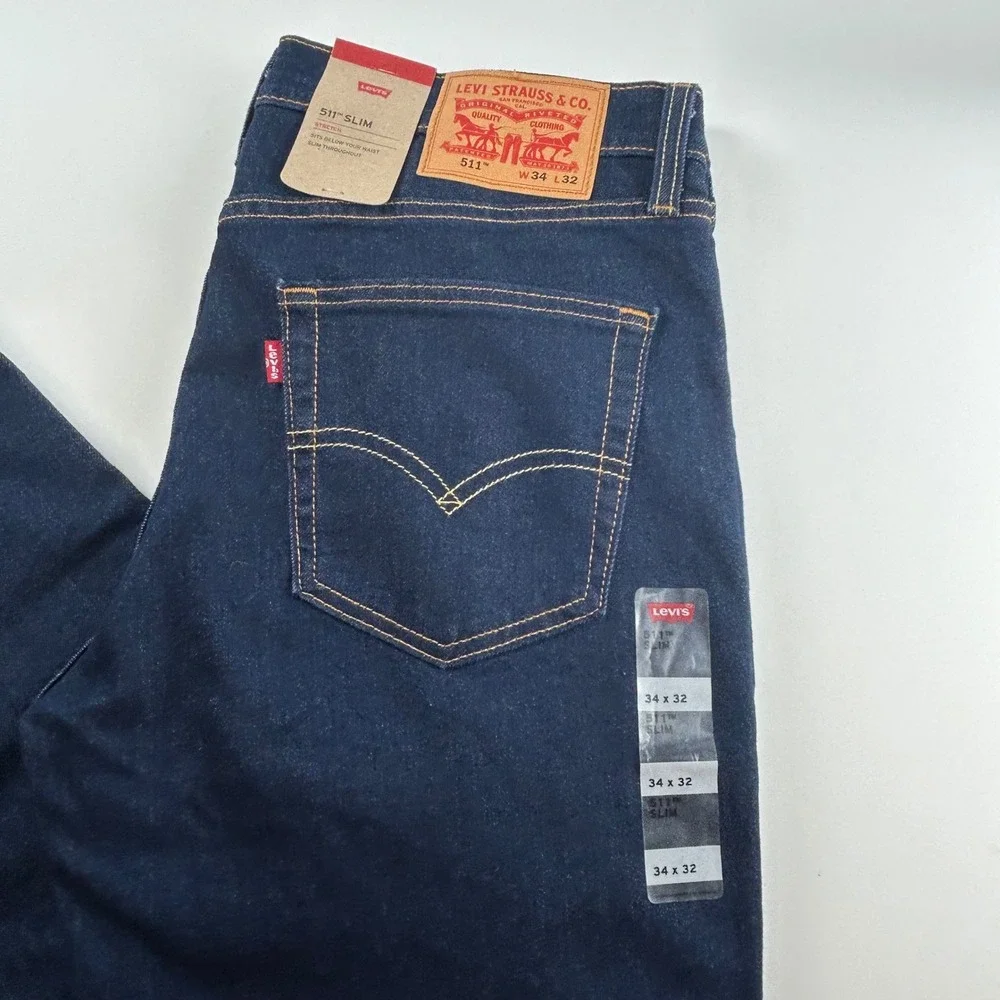 Levis 511 Men's 34x32 Slim Fit Jeans Dark Indigo Modern Wash Stretch Denim NEW